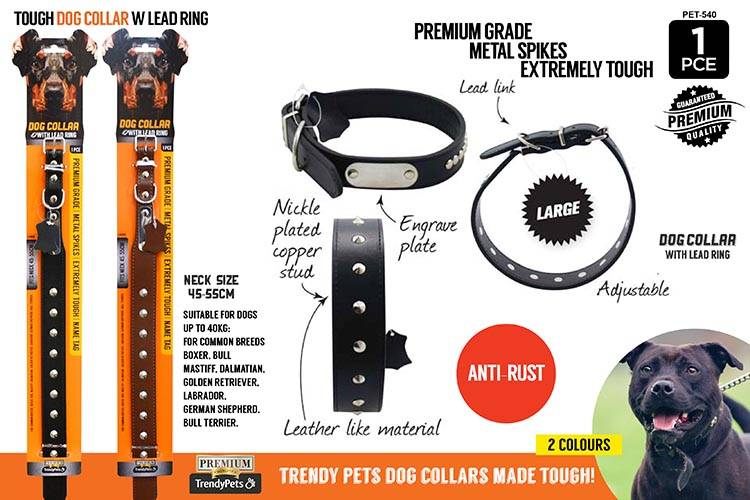 1pce Dog Collar w/Spikes-30mmx60cm-2Col