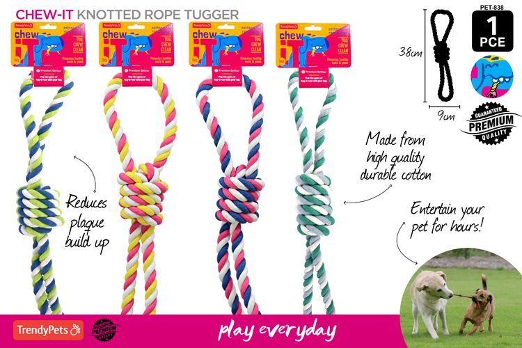 1pc Cotton Dog Rope Tug 38cm-4 Col Asst