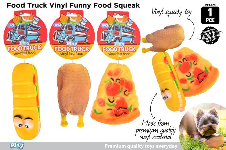 Pet Toy Vinyl Funny Food Squeek 17cm 3 designs