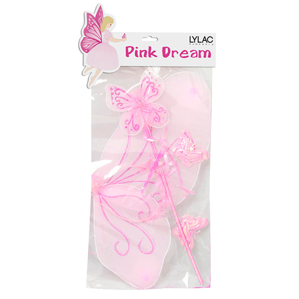 PARTY WING SET BUTTERFLY 3PCE WHITE/PINK