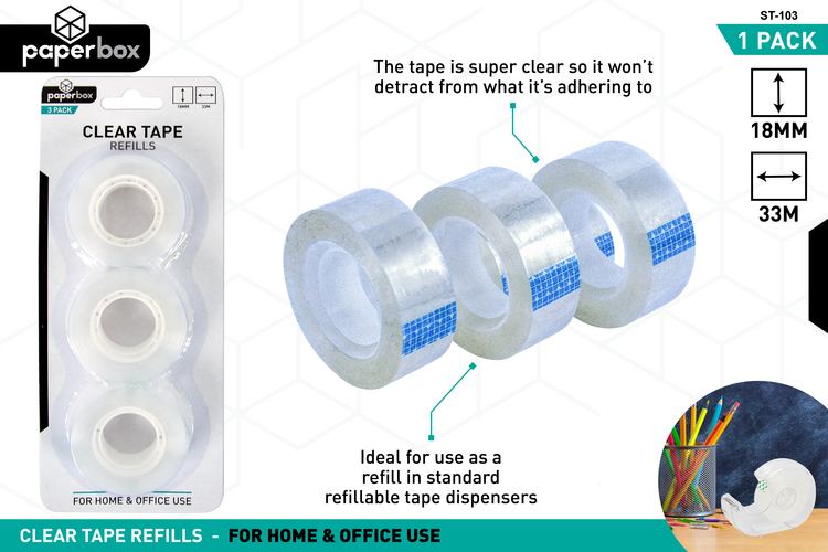 3pce Adhesive Sticky Tape Refills-Clear