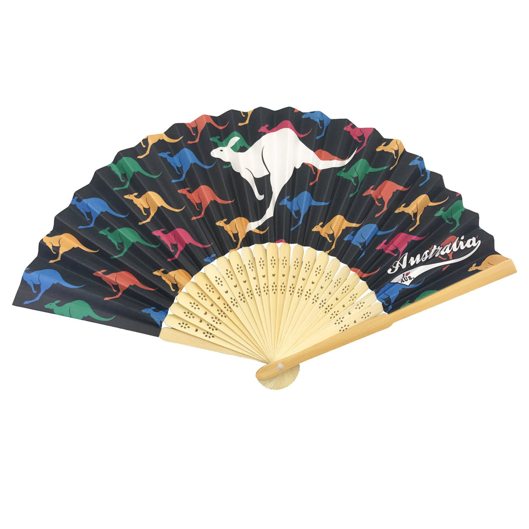 Folding fan dark blue repeating kangaroos 240