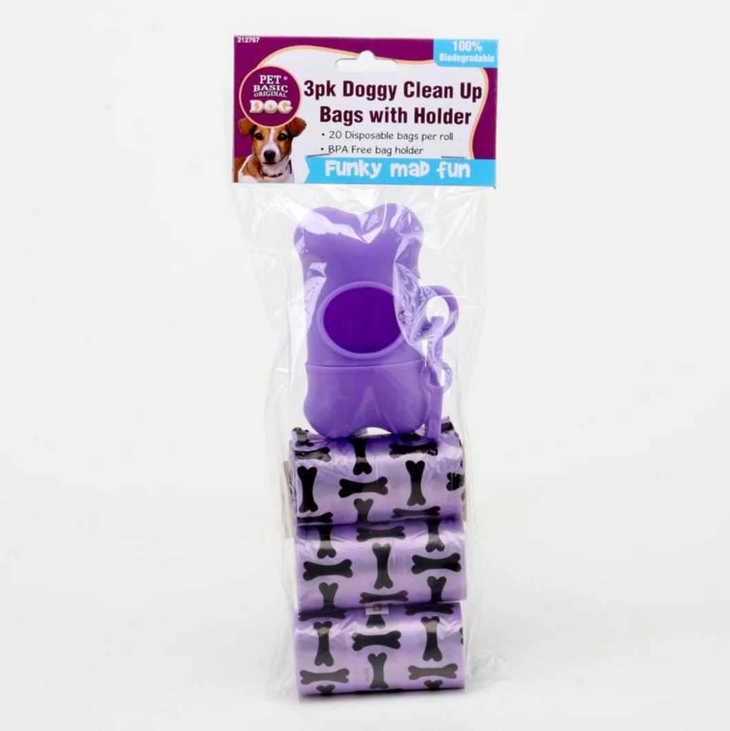 Dog Clean Up Bags Biodegradable With Holder 3 x 20pk