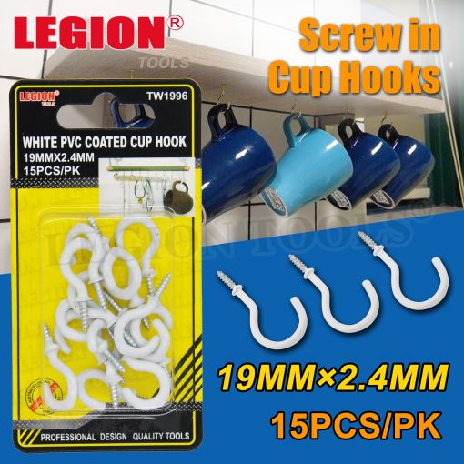 White PVC Coated Cup Hook 19MM 15Pcs/Pk