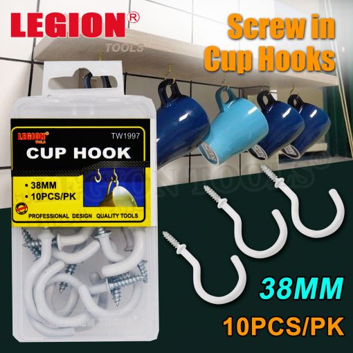 White PVC Coated Cup Hook 38MM 10Pcs/Pk