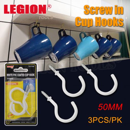 White PVC Coated Cup Hook 50MM 3PCS/Pk