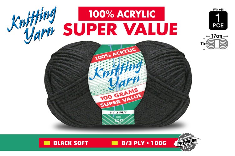1pce Knitting Yarn-8 Ply-100g-Black