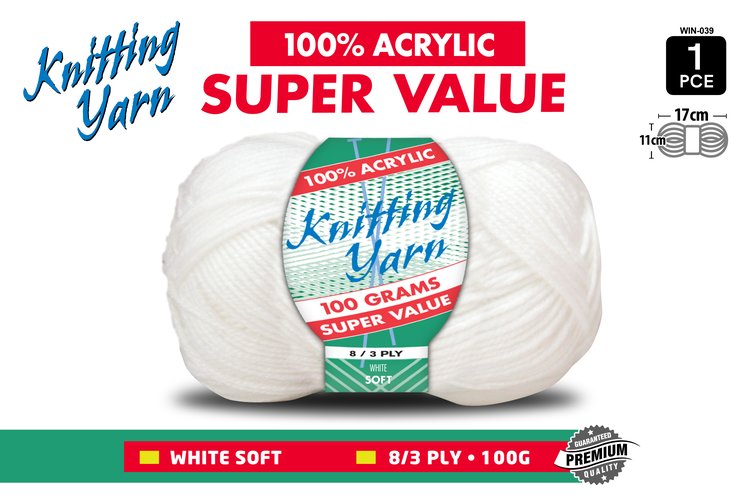 1pce Knitting Yarn-8 Ply-100g-White