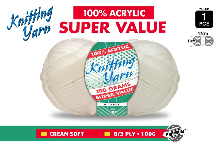 1pce Knitting Yarn-8 Ply-100g-Cream