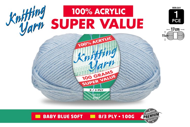 1pce Knitting Yarn-8 Ply-100g-Baby Blue