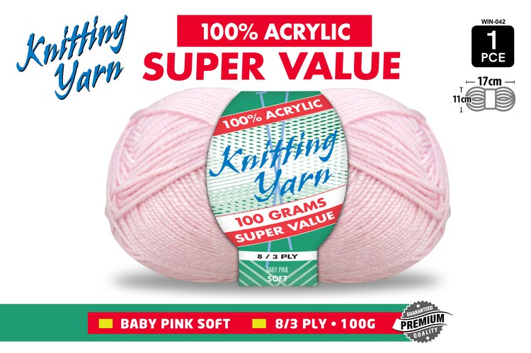 1pce Knitting Yarn-8 Ply-100g-Baby Pink