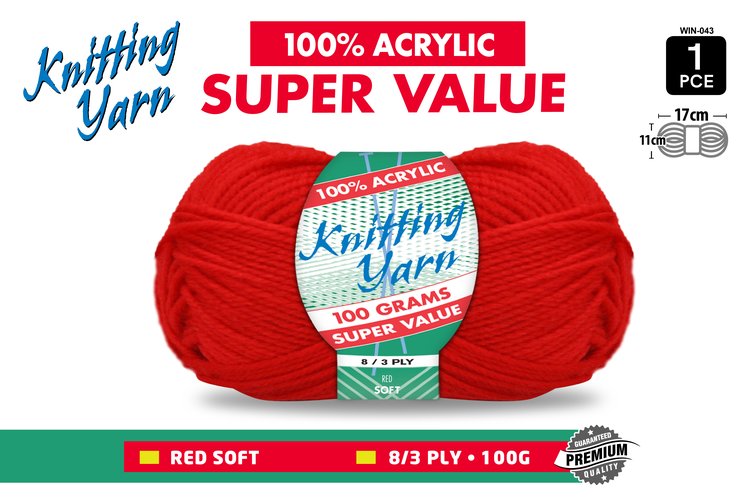 1pce Knitting Yarn-8 Ply-100g-Red