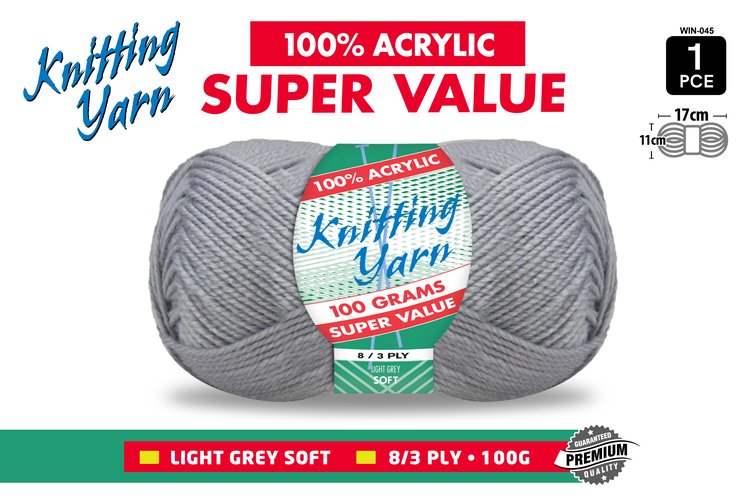 1pce Knitting Yarn-8 Ply-100g-Light Grey