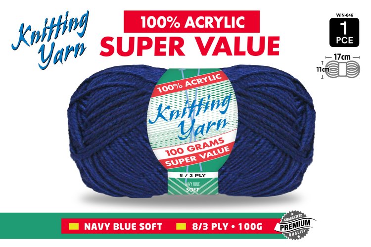 1pce Knitting Yarn-8 Ply-100g-Navy Blue