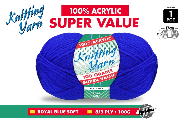 1pce Knitting Yarn-8 Ply-100g-Royal Blue