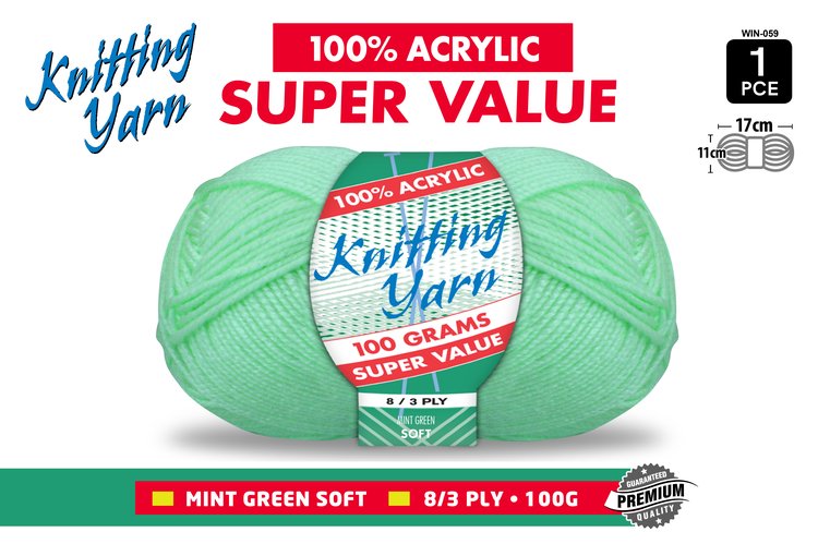 1pce Knitting Yarn-8 Ply-100g-Mint Green