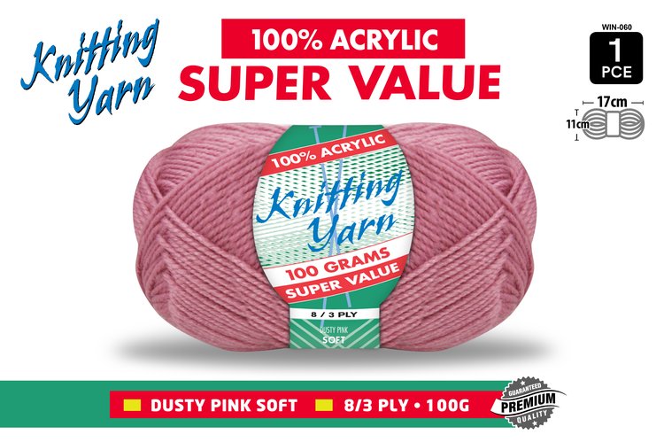 1pce Knitting Yarn-8 Ply-100g-Dusty Pink