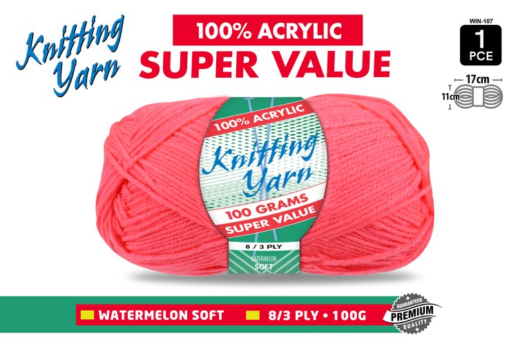 1pce Knitting Yarn-8 Ply-100g-Watermelon