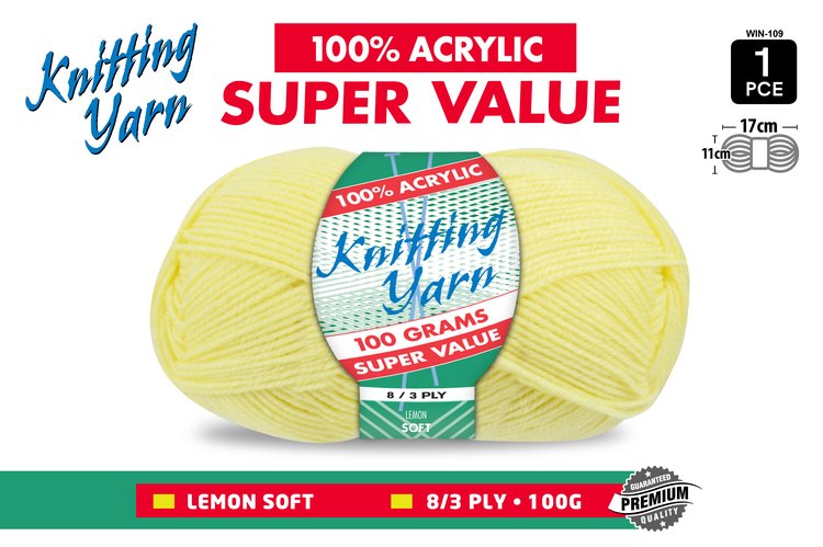 1pce Knitting Yarn-8 Ply-100g-Lemon