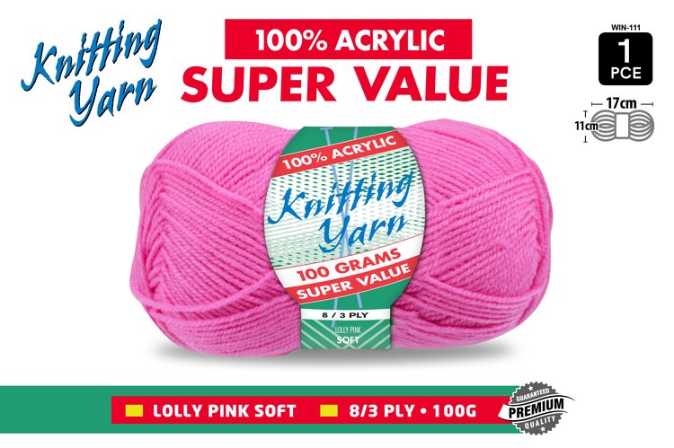 1pce Knitting Yarn-8 Ply-100g- LollyPink