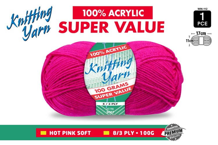 1pce Knitting Yarn-8 Ply-100g-Hot Pink