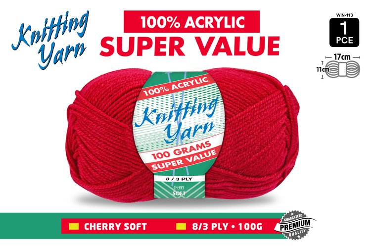 1pce Knitting Yarn-8 Ply-100g-Cherry