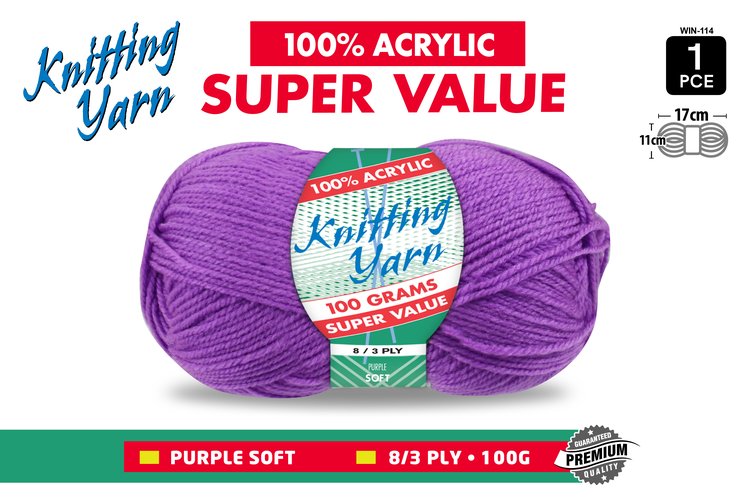 1pce Knitting Yarn-8 Ply-100g-Purple