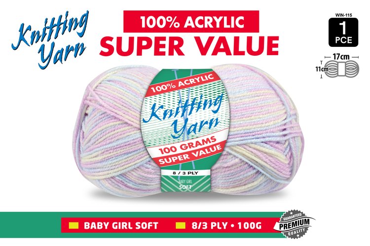 1pce Knitting Yarn-8 Ply-100g- Baby Girl