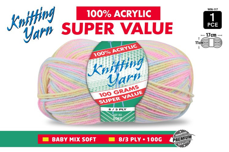 1pce Knitting Yarn-8 Ply-100g- Baby Mix
