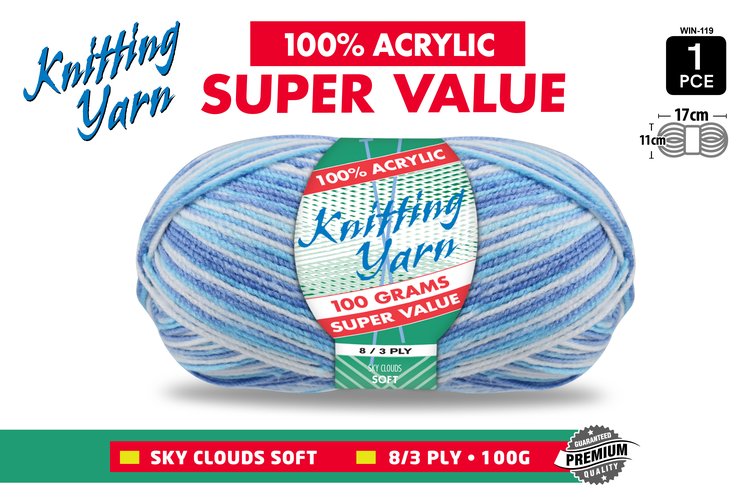 1pce Knitting Yarn-8 Ply-100g- SkyClouds