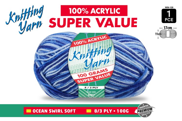 1pce Knitting Yarn-8 Ply-100g- OceanSwir