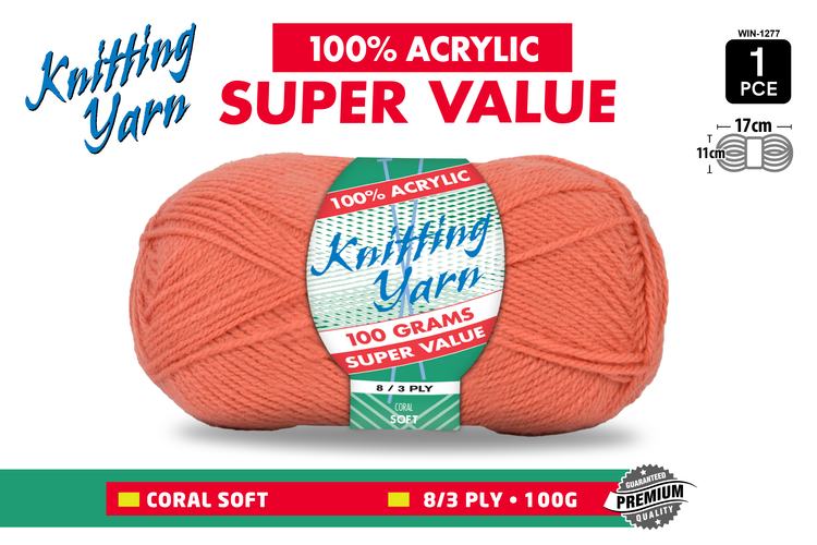 1pce Knitting Yarn-8 Ply-100g- Coral