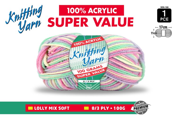 1pce Knitting Yarn-8 Ply-100g- Lolly Mix