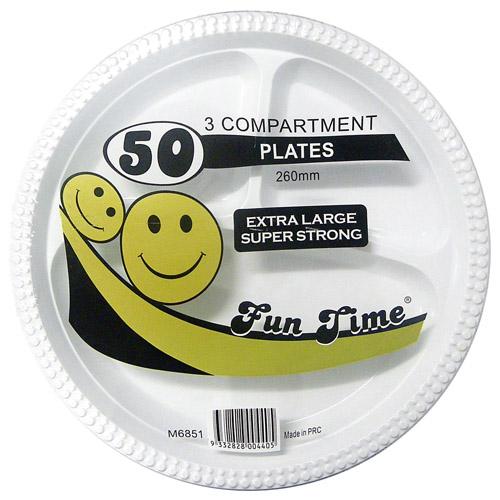 Plastic 3 Compartment Plate PK50