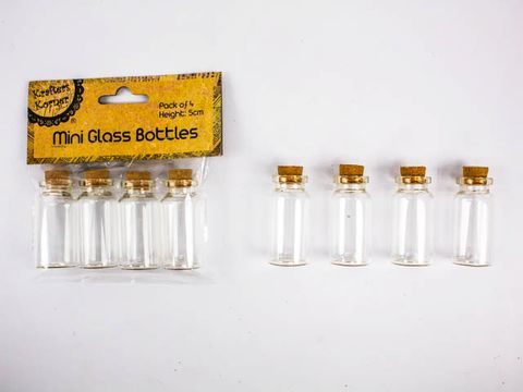 pk4 5CM MINI GLASS BOTTLES WITH CORK LIDS