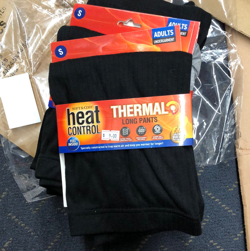 Pants Adults Heat Control Thermal Black & Grey 4 Sizes: S,M,L,XL