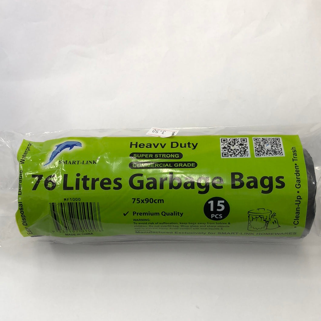 Garbage bags XLARGE 76L Heavy Duty 75X90cm 15pcs