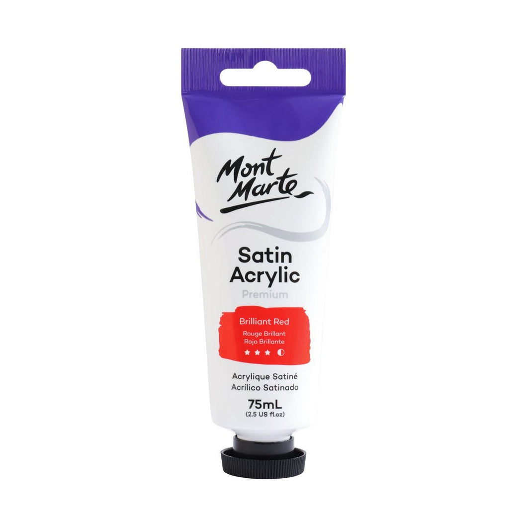 Satin Acrylic Paint Premium 75ml (2.5 US fl.oz) Tube - Brilliant Red