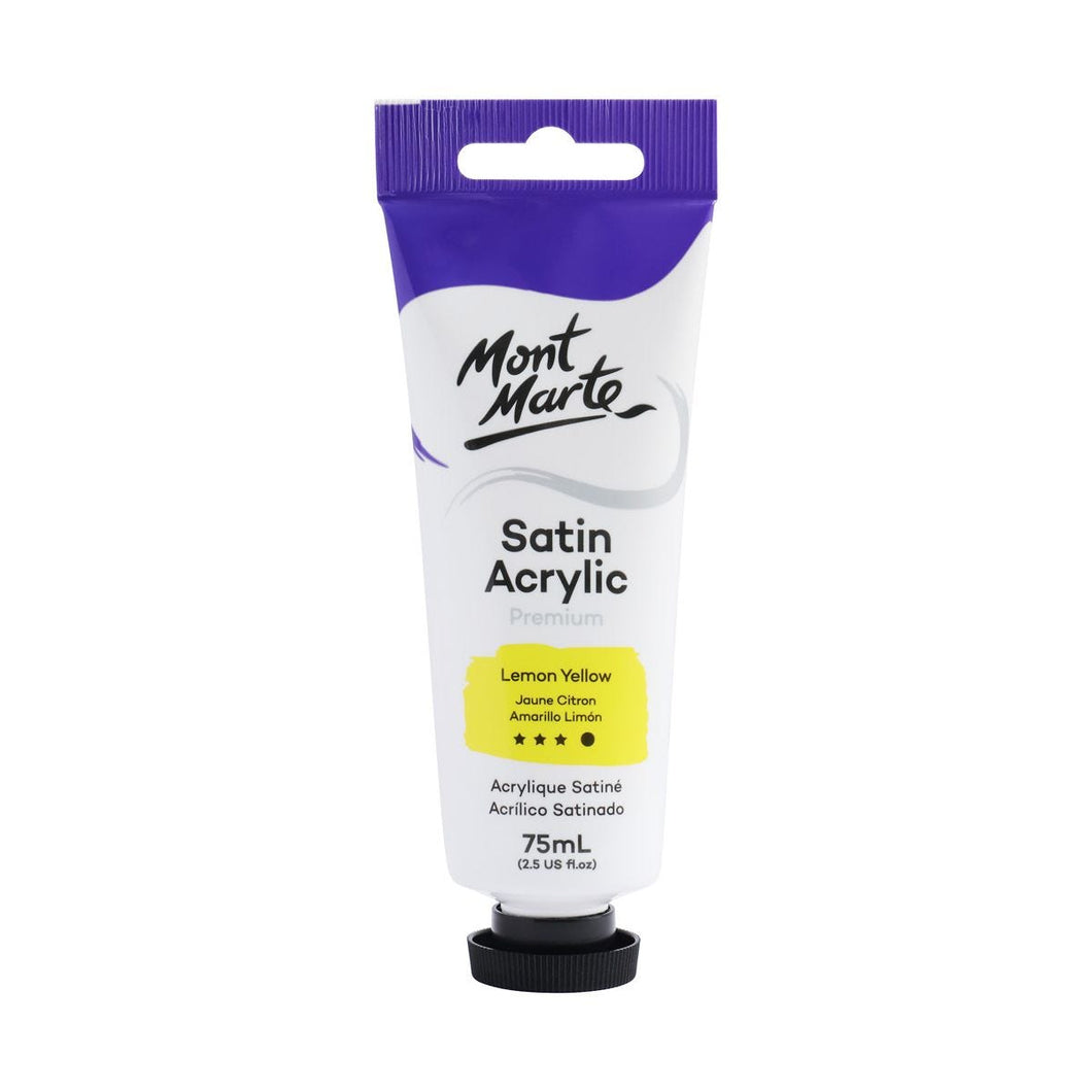 Satin Acrylic Paint Premium 75ml (2.5 US fl.oz) Tube - Lemon Yellow