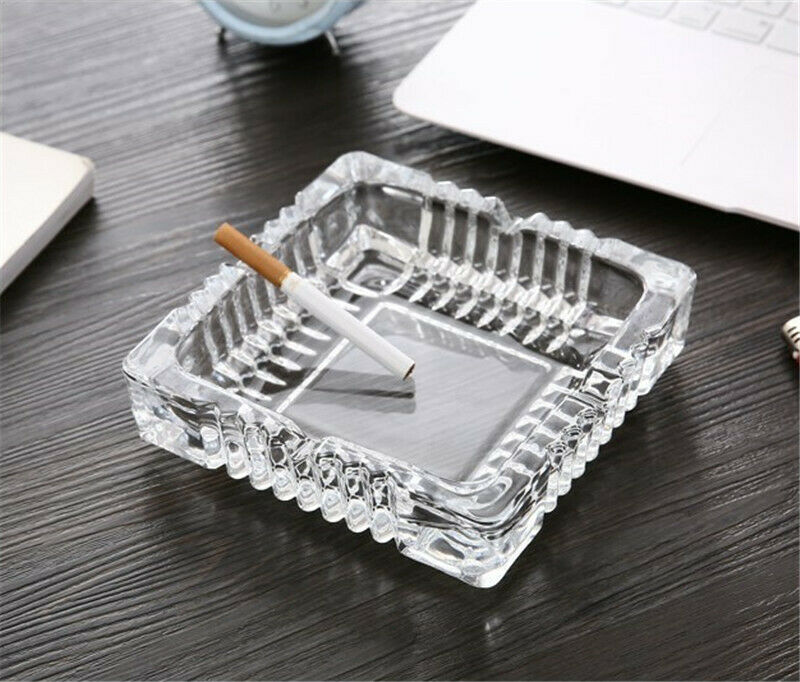 Tabletop Square Shaped Glass Cigarette Ashtray Case Holder