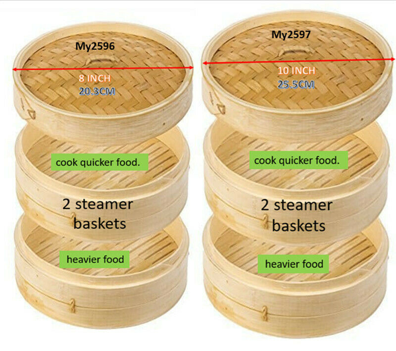 Double Layer Bamboo Steamer with Lid Steamers 8inch