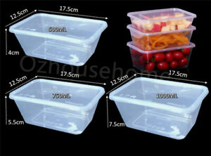 Rectangular Plastic Container & Lids Takeaway Food Container 500ml 750ml 1000ml